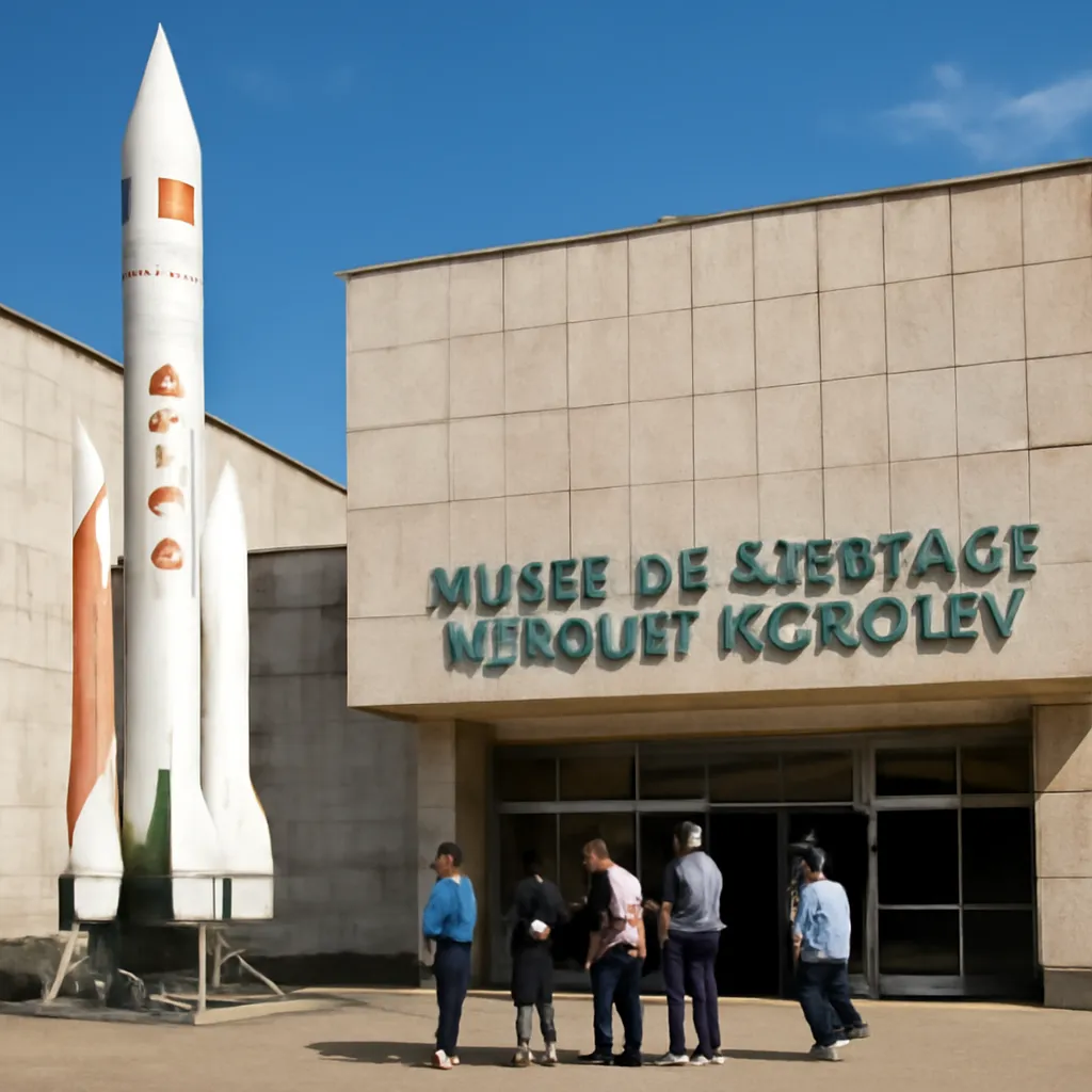 Musée de l'Espace Sergueï Korolev à Jytomyr, façade avec maquette de fusée