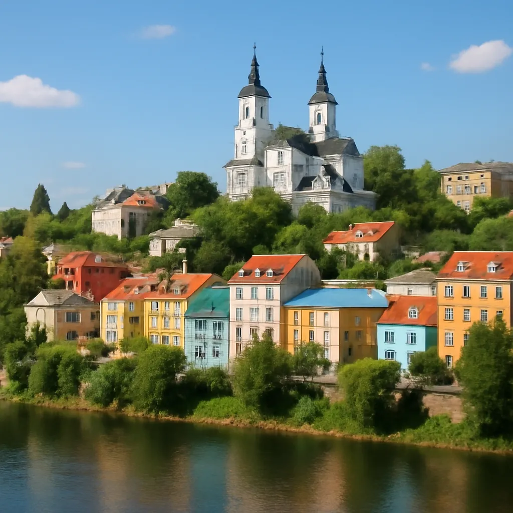Jytomyr (Zhytomyr) avec la rivière Teterev et la cathédrale baroque