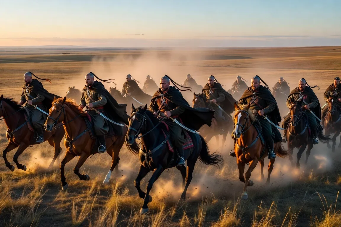 Cosaques zaporogues a cheval dans la steppe ukrainienne