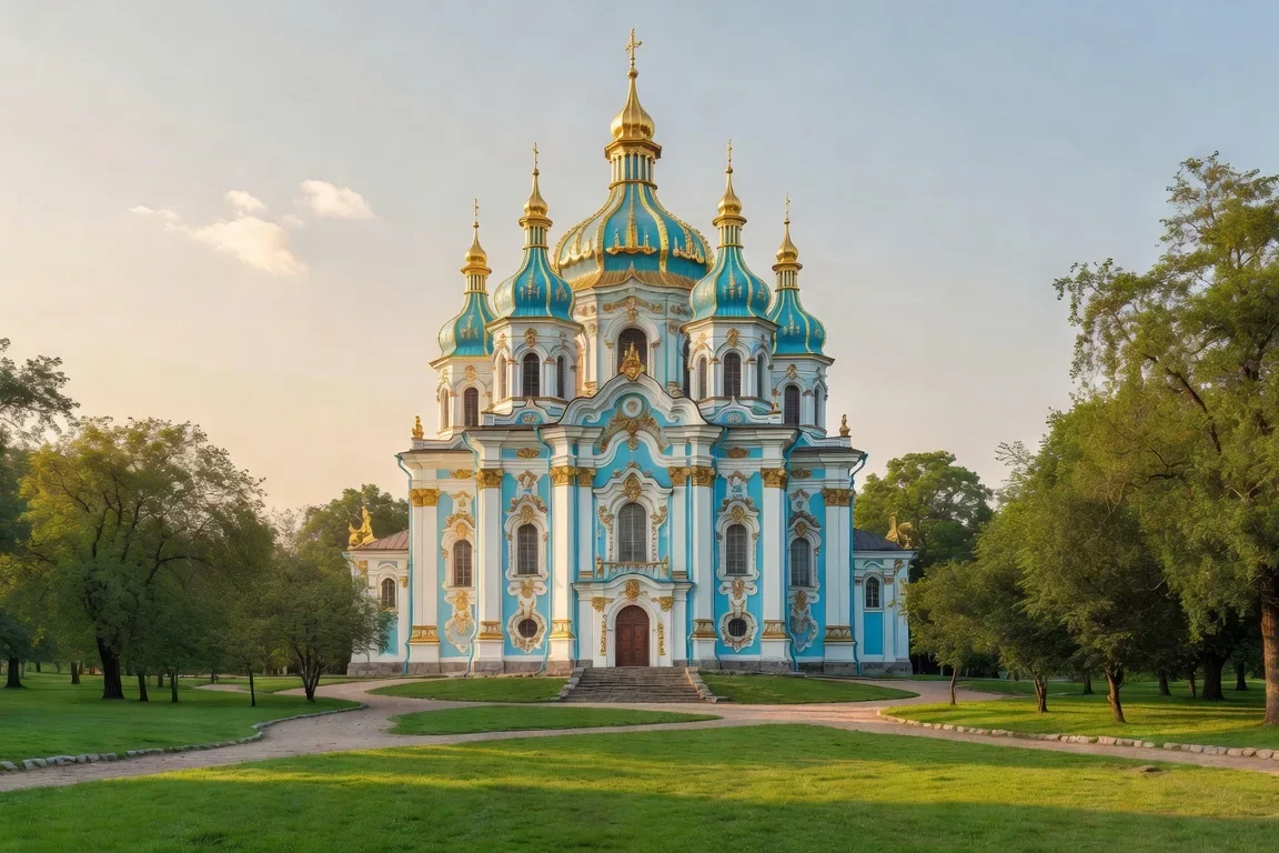 Cathedrale Saint-Andre de Kiev avec coupoles turquoise et or