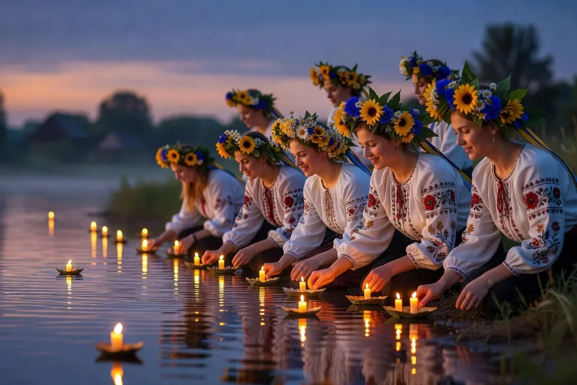 Festival Ivana Kupala en Ukraine avec couronnes de fleurs