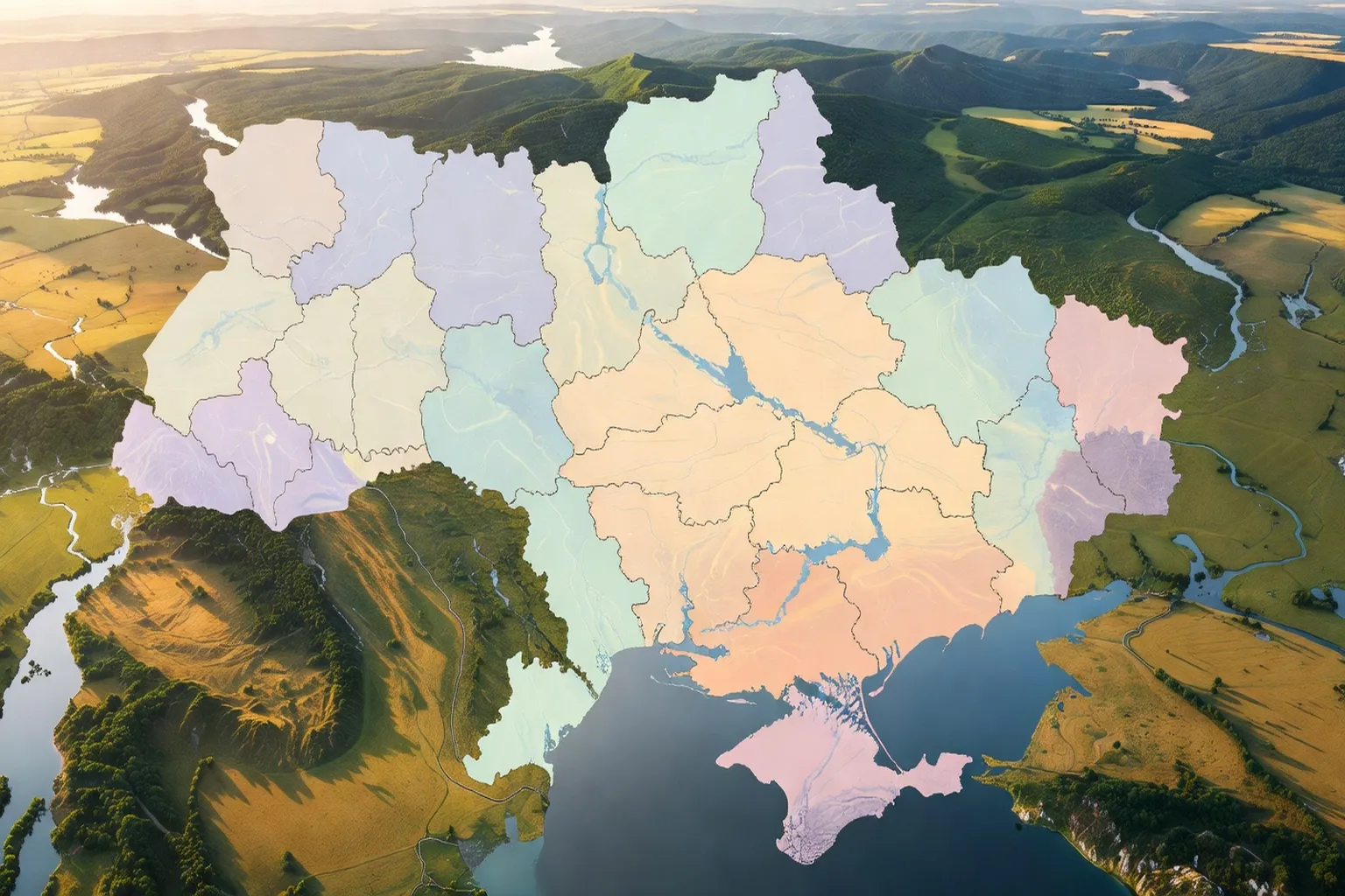 Carte stylis&eacute;e des 24 oblasts d'Ukraine