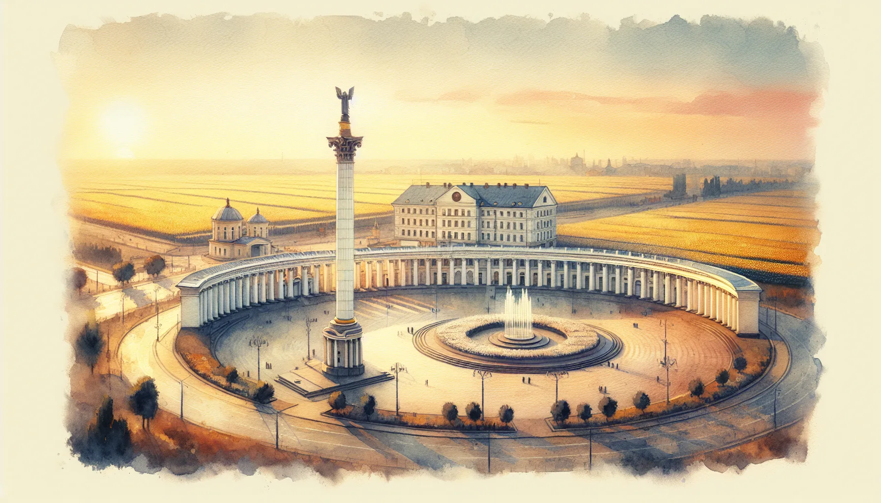 Place Ronde de Poltava avec la colonne de la Gloire et les b&acirc;timents n&eacute;oclassiques